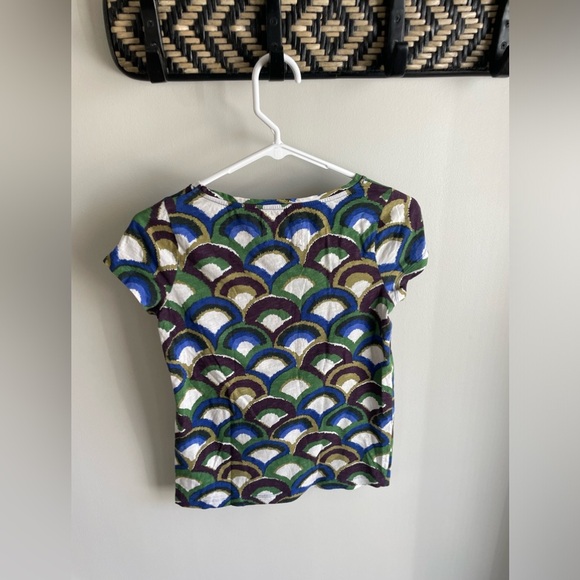 Boden Fan Scallop Print Alyssa Miller Collection Tee Shirt - Blue/Green - Size 2 - Picture 6 of 9